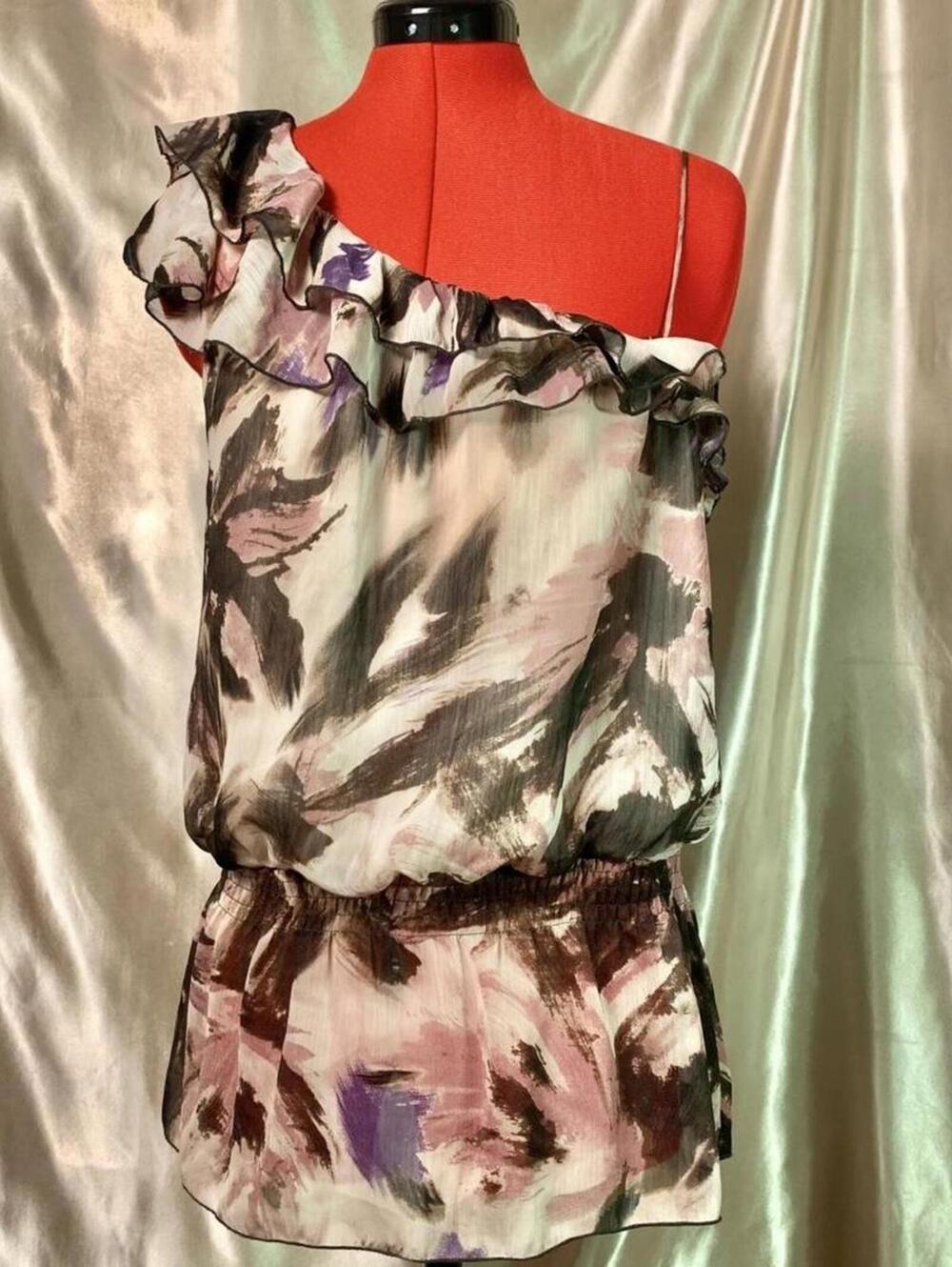 Y2k asymmetrical ruffled floral print abstract blouse!